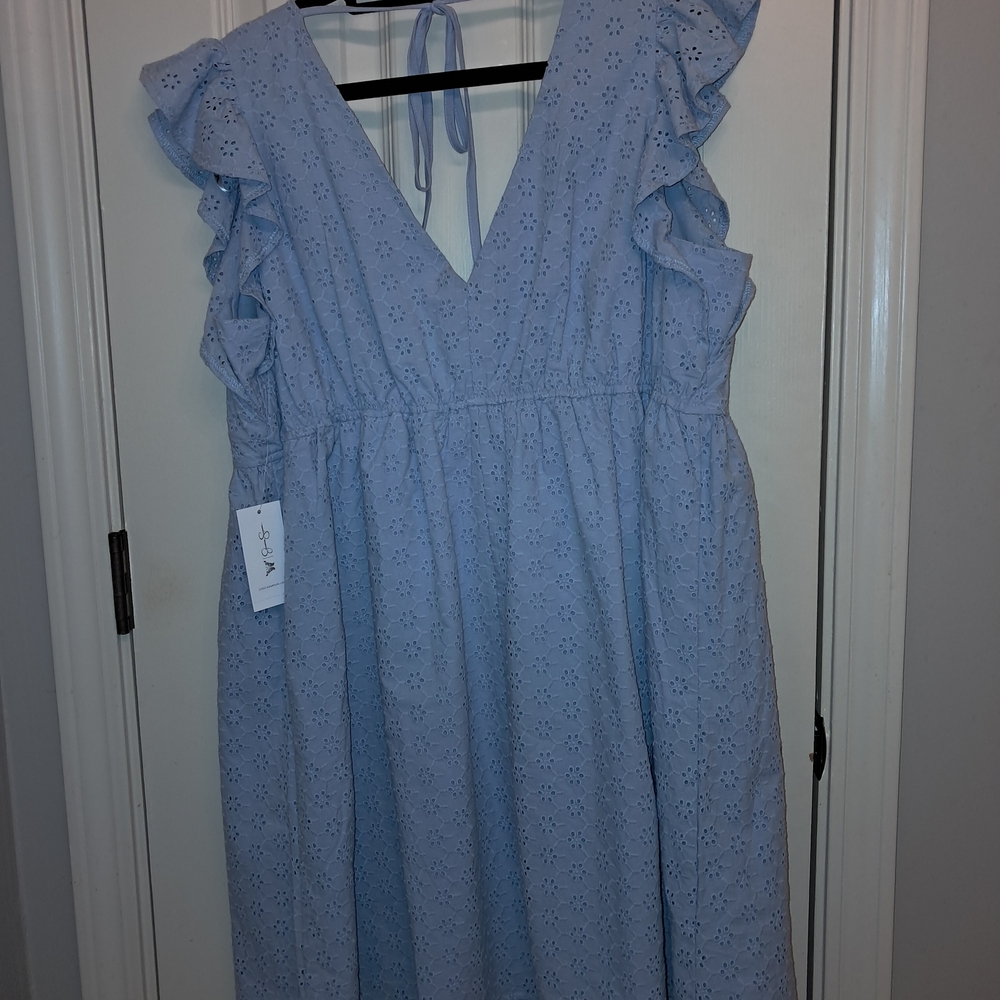 Jessica Simpson NEW cotton eyelet dress size large light blue V neck babydoll - Picture 12 of 12
